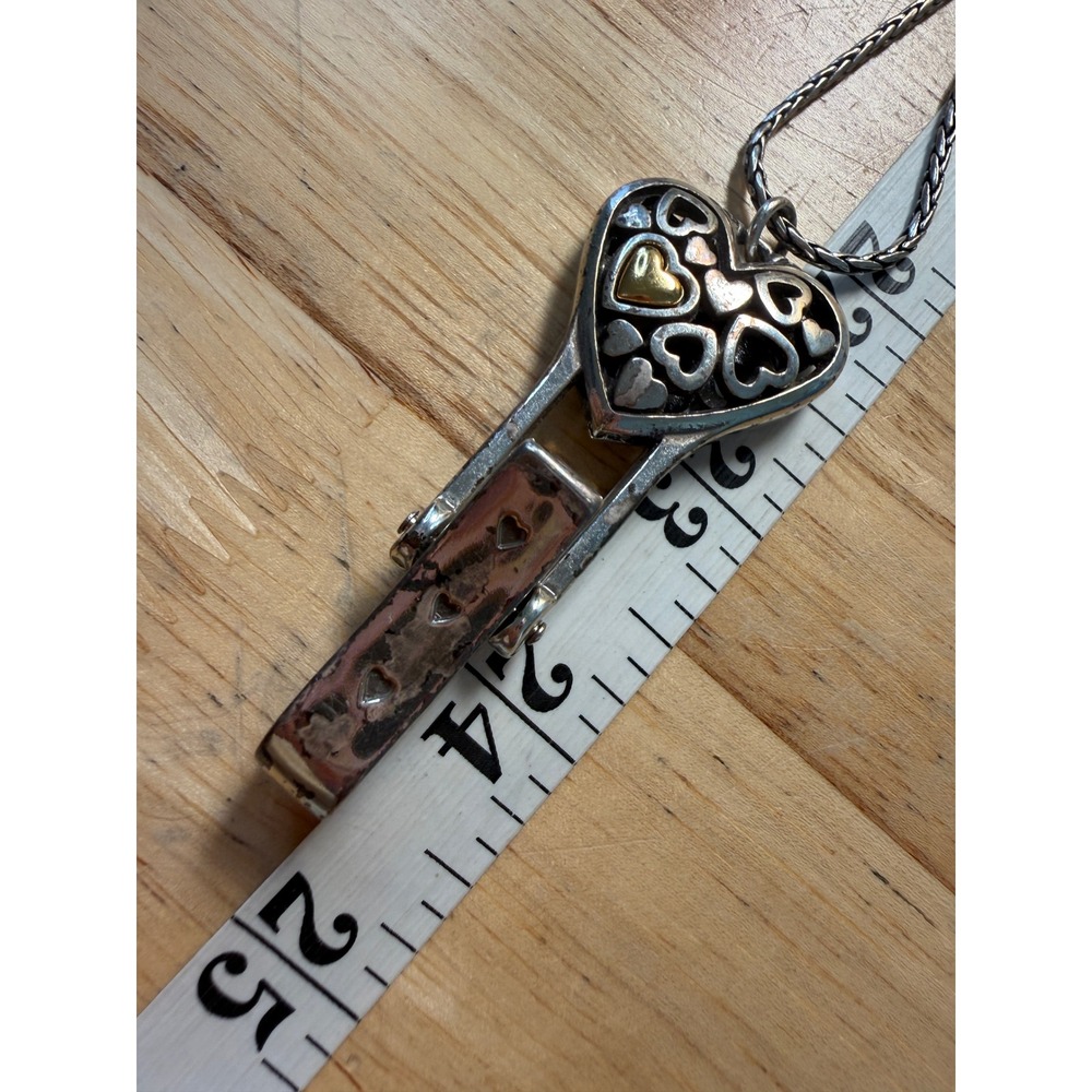 Brighton Silver Tone Heart Badge Clip Necklace Wheat Chain Flawed See Photos - Picture 11 of 16